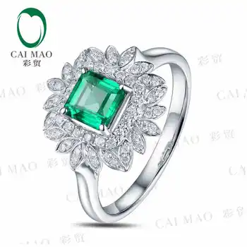 CaiMao 0.75 ct Gamtos Smaragdas 18KT/750 Balto Aukso 0.24 ct Round Cut Diamond Engagement Ring Juvelyrika Gemstone