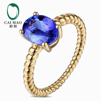 CaiMao 14KT/585 Geltonos Aukso 1.5 ct Gamtos VVS Rausvai Mėlyna Tanzanite AAA Akmuo Sužadėtuvių Žiedas Papuošalai