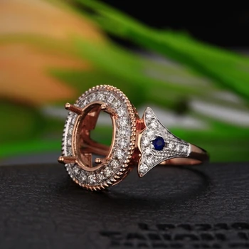CaiMao Ovalo supjaustyti Pusiau Kalno Žiedas Parametrai & 0.53 ct Deimantų 14k Rose Gold Akmuo Sužadėtuvių Žiedas Fine Jewelry