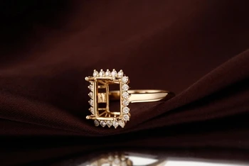 CaiMao Smaragdas iškirpti Pusiau Kalno Žiedas Parametrai & 0,42 eur ct Deimantų 14 karatų Geltonasis Auksas Brangakmenio Vestuvinis Žiedas Fine Jewelry