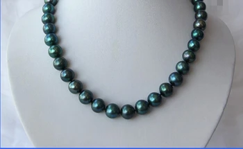 CBN316 nuostabiu didelis 12mm apvali žalia gėlo vandens dirbtiniu būdu išaugintų perlų necklace17