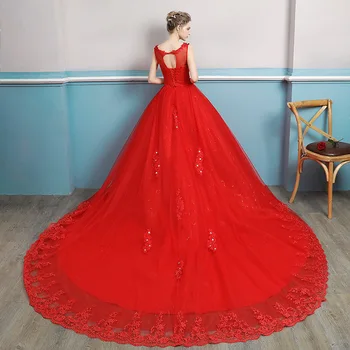 CEEWHY Big Teismas Traukinio Kamuolys Suknelė Raudona Vestuvių Suknelės, Nėriniai Kristalų Vestuvių Suknelė Chalatas de Mariee Kamuolys Suknelė Vestuvių Suknelė