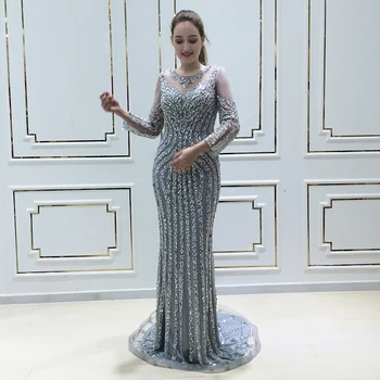 Chalatas De Soiree 2018 China Prabanga Undinė vakarinę Suknelę ilgomis Rankovėmis su Crystal Moterims arabų Oficialų Prom Šalis Suknelė Realios Foto