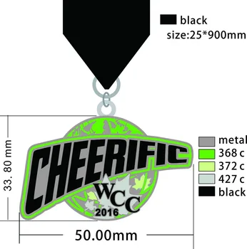 Cheerific Medaliai/metalo emblema 2016 sportas, pagaminti iš geležies su kaspinu 2