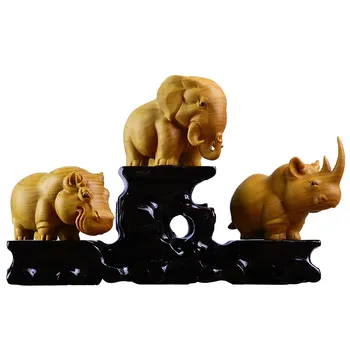 CHIA-GUI LUO Boxwood drožyba amatų namuose gyvūnų, dekoratyviniai papuošalai raganosis, dramblys hipopotamo