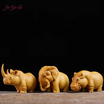 CHIA-GUI LUO Boxwood drožyba amatų namuose gyvūnų, dekoratyviniai papuošalai raganosis, dramblys hipopotamo