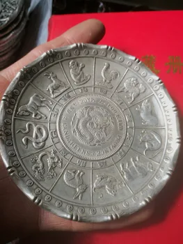 CHINEA LIAUDIES senas Raižyti Tibeto sidabro plokštelės zodiako dragon papuošalai