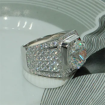 Choucong Prabangių vyrų žiedas aplink 4ct 5A cirkonis crystal White Gold Filled Dalyvavimas Vestuvių Juostoje Žiedai vyrams Unikalūs Papuošalai