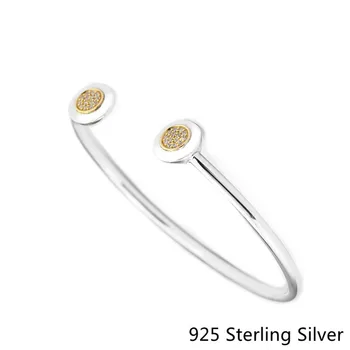 CKK 925 Sterlingas Sidabro Papuošalai 14K Aukso Parašas Bangle Bracele Originalus Mados Žavesio Europos Stiliaus Bangles