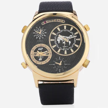 Cool Didelis Aukso Atveju, Mens Watches Karinės Armijos Kvarco Žiūrėti Vyrų Juodos Odos Dirželis Dual Kartų Sporto Laikrodžiai Vyrų Laikrodis