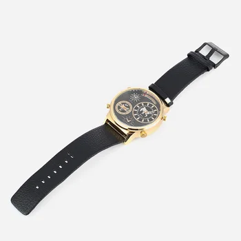 Cool Didelis Aukso Atveju, Mens Watches Karinės Armijos Kvarco Žiūrėti Vyrų Juodos Odos Dirželis Dual Kartų Sporto Laikrodžiai Vyrų Laikrodis