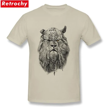 Cool T Shirts Dizaino VYRIŠKI Biuras O-Kaklo akis Liūtas Vikingai Drekar Trumpas Rankovėmis Tee