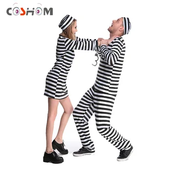 Coshome Kalinys Cosplay Kostiumai Žmogus Moterų Kalėjimo Baudžiamosios Kostiumai Kalėjimą Suaugusiųjų Juoda Ir Balta Dryžuotas Keletą Drabužių Su Skrybėlės