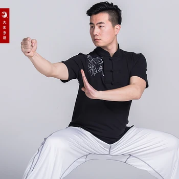 Cotten Chi Marškinėliai Siuvinėjimo Kovos Meno Trumpas Rankovės Viršuje Kinų stiliaus marškinėliai