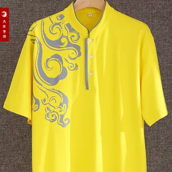 Cotten Chi Marškinėliai Siuvinėjimo Kovos Meno Trumpas Rankovės Viršuje Kinų stiliaus marškinėliai