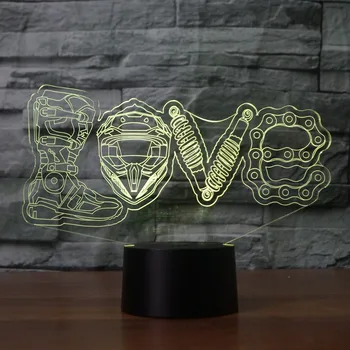 Creative 3D Led 7 Spalva Keičiasi Vaizdo Mechaninė Meilės Modeliavimas, naktinė lempa Stalo Lempos Namų Dekoro Motociklų Gerbėjai Luminaria Dovana