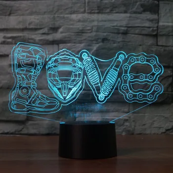 Creative 3D Led 7 Spalva Keičiasi Vaizdo Mechaninė Meilės Modeliavimas, naktinė lempa Stalo Lempos Namų Dekoro Motociklų Gerbėjai Luminaria Dovana