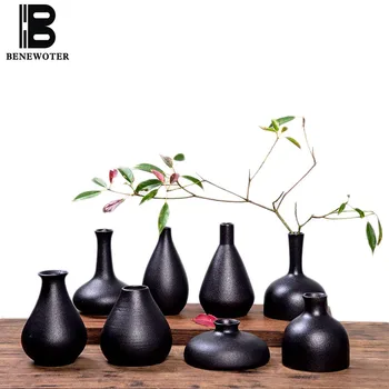 Creative Black Ceramic Flower Vases Home Tea Ceremony Vintage Art Artificial Flowers Tanks Decoration Crafts for Birthday Gifts
