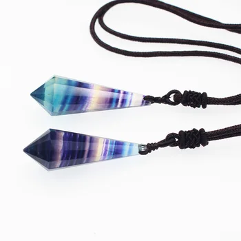 Crystal original stone fluorite pendulum pendant necklace divination crystal 12 - faceted single - pointed crystal column