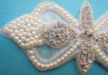Crystal puošnios nuotakos kalnų krištolas pearl appliques pleistras vestuvinių suknelių WDD0207