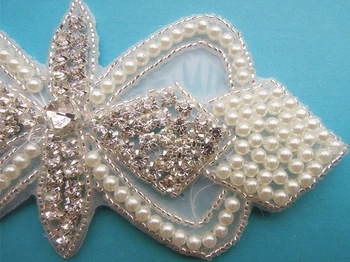 Crystal puošnios nuotakos kalnų krištolas pearl appliques pleistras vestuvinių suknelių WDD0207