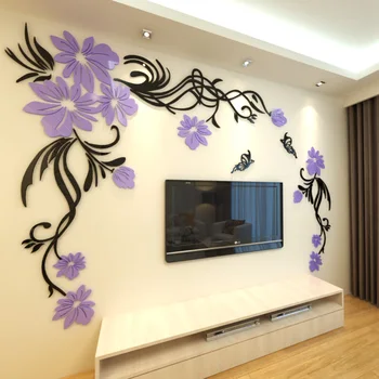 Crystal trijų matmenų sienų lipdukai kambarį televizijos sienos akrilo 3d sofa fone, gėlių vynuogių drugelis 