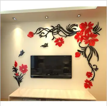 Crystal trijų matmenų sienų lipdukai kambarį televizijos sienos akrilo 3d sofa fone, gėlių vynuogių drugelis 