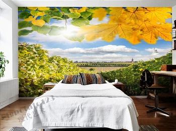 Custom 3D didelės freskomis,graži fantazija, geltonų lapų vynuogynų dvaro kraštovaizdžio , gyvenamasis kambarys su sofa-lova, TV wall miegamojo sienos popieriaus