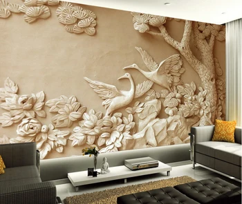 Custom 3d efektas foto tapybos tapetai didelis europos aukso stereoskopinis paramos sienos freskos medžio, paukščio Skulptūra sienos freskos