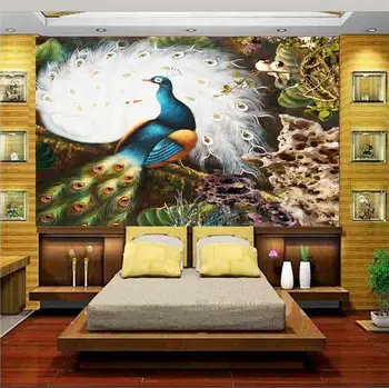 Custom 3d foto tapetai kambarį freskos povo plunksnų miško tapybos sofa-lova, TV foną, neaustiniai tapetai, sienų 3d