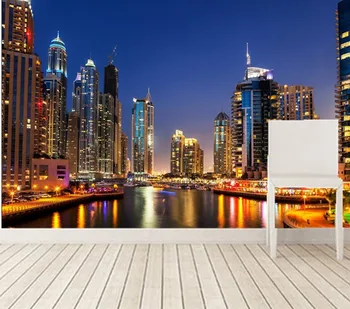 Custom 3D freskomis.Dubajaus dangoraižio upėse naktį miesto šiuolaikinių tapetų dizainas,gyvenamasis kambarys su sofa-lova, tv sienos miegamajame papel de parede