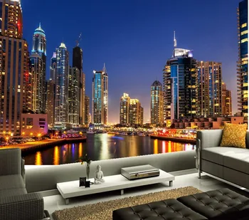 Custom 3D freskomis.Dubajaus dangoraižio upėse naktį miesto šiuolaikinių tapetų dizainas,gyvenamasis kambarys su sofa-lova, tv sienos miegamajame papel de parede