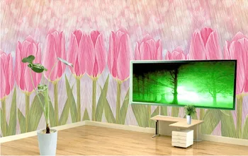 Custom 3D freskomis,gražus meno pink tulip gėlių papel de parede,viešbutis, kavinės, gyvenamasis kambarys su sofa-lova, TV wall miegamojo sienos popieriaus