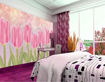 Custom 3D freskomis,gražus meno pink tulip gėlių papel de parede,viešbutis, kavinės, gyvenamasis kambarys su sofa-lova, TV wall miegamojo sienos popieriaus