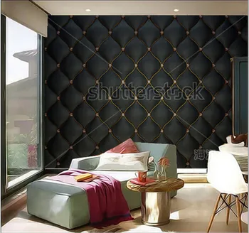 Custom 3D freskomis,Juoda Susegamas prabangus odinis modelis su deimantų ir brangakmenių ,gyvenamasis kambarys su sofa-lova, TV wall miegamojo sienos popieriaus