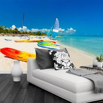 Custom 3d freskomis,Jūrų Valtys Pakrantės Buriavimo Dangus, Paplūdimys, Gamta tapetai,gyvenamasis kambarys su sofa-lova, TV sienos miegamajame papel de parede