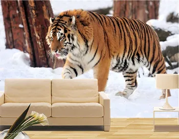Custom 3D freskomis, Žiemos sniego tigras papel de parede,viešbučio restoraną gyvenamasis kambarys su sofa-lova, TV miegamojo sienos tapetai