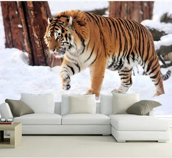 Custom 3D freskomis, Žiemos sniego tigras papel de parede,viešbučio restoraną gyvenamasis kambarys su sofa-lova, TV miegamojo sienos tapetai