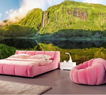 Custom 3D freskos,papel de sumalti, Kalnai, Ežeras, Krioklys, Gamta tapetai,viešbučio gyvenamasis kambarys su sofa-lova, TV sienos miegamajame 3d tapetai
