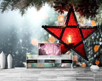 Custom 3d freskos Švenčių, Kalėdų Žvakės Filialai Star apdaila, tapetai,svetainė, televizorius, sofa-sienos miegamajame papel de parede