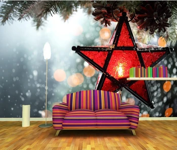 Custom 3d freskos Švenčių, Kalėdų Žvakės Filialai Star apdaila, tapetai,svetainė, televizorius, sofa-sienos miegamajame papel de parede
