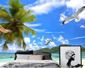 Custom 3d photo sienos freskos tapetai kambarį Paplūdimys, Mėlynas Dangus, Balti Debesys Ocean View kraštovaizdžio tapetai, freskos