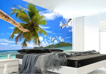 Custom 3d photo sienos freskos tapetai kambarį Paplūdimys, Mėlynas Dangus, Balti Debesys Ocean View kraštovaizdžio tapetai, freskos