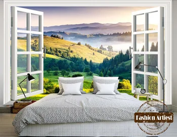 Custom 3d pievų, miškų tapetai, freskos natūralių stepių ant kalno, iš langą, tv, sofa, miegamojo kambarį kavinė fone
