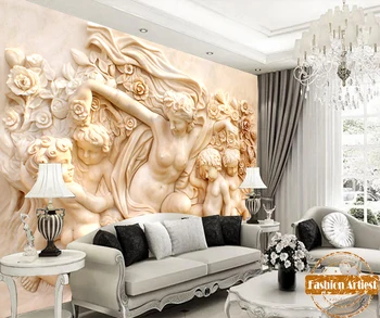 Custom 3d tapetai, freskos romos įspaudų akmens statula deivė Kupidonas n Angelai tv miegamajame, gyvenamasis kambarys sofos, restoranas fone