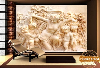 Custom 3d tapetai, freskos romos įspaudų akmens statula deivė Kupidonas n Angelai tv miegamajame, gyvenamasis kambarys sofos, restoranas fone