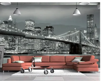 Custom 3d tapetai, New York Tiltas Suspension Bridge Architektūra Nakties Fone, Sienų Tapyba gyvenimo 3d tapetai