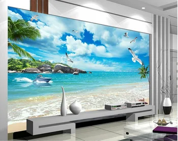Custom 3d tapetai, Paplūdimys kraštovaizdžio sienų apdaila dažymas photo 3d tapetai, 3d kraštovaizdis tapetai