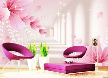 Custom 3D tapetai, rausvos gėlės ir drugelis freskomis už kambarį, miegamąjį, TV foną, vinilo sienos papel de parede