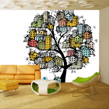 Custom animation tapetai. Abstraktus modelis medžių pastatas, vaikų kambarys, svetainė, TV foną, vandeniui tapetai
